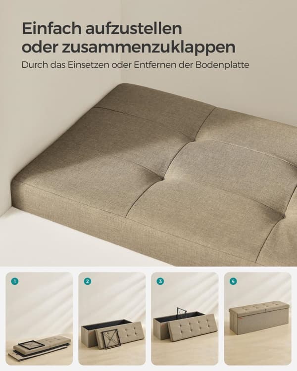 Rootz Camel Brown Seat Chest - Förvaring Ottoman - Fotstöd - MDF-konstruktion - Imiterad linneklädsel - Skumstoppning - 38cm x 110cm x 38cm - 9,1kg -