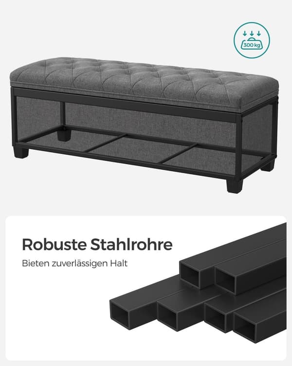 Rootz Storage Ottomaanien penkki - Tummanharmaa ottomaani - Pehmustettu penkki - Pellavajäljitelmä - MDF-rakenne - Vaahtomuovipehmuste - Teräsrunko -