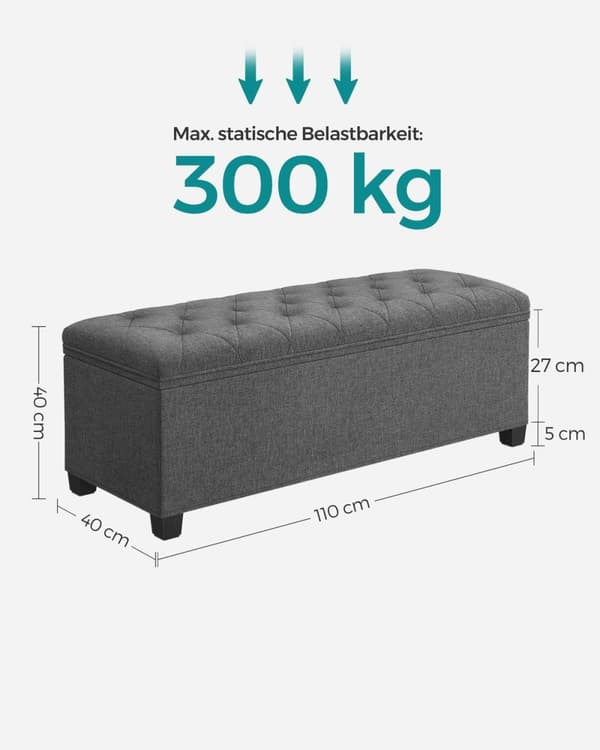 Rootz Storage Ottomaanien penkki - Tummanharmaa ottomaani - Pehmustettu penkki - Pellavajäljitelmä - MDF-rakenne - Vaahtomuovipehmuste - Teräsrunko -
