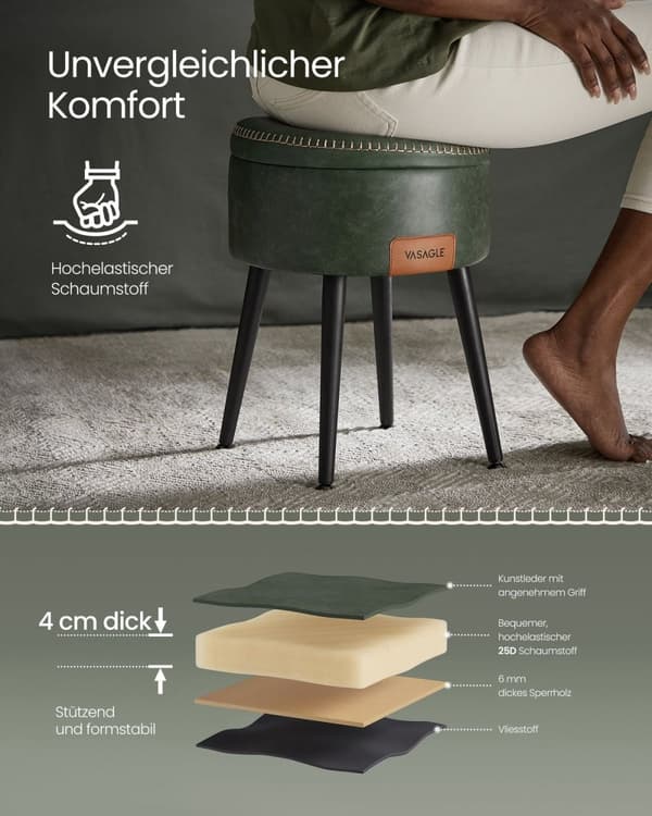 Rootz Forest Green Steel -retkeilypenkki - Säilytyspenkki - Ulkoistuimet - Erittäin elastinen vaahto - PU-synteettinen nahka - Vaneri - 38,2 cm x 44,4