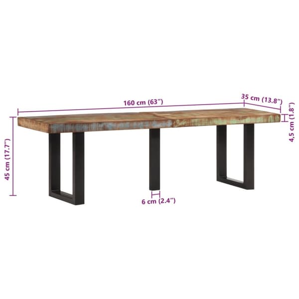vidaXL Penkki 160 cm kierrätetty täyspuu ja teräs