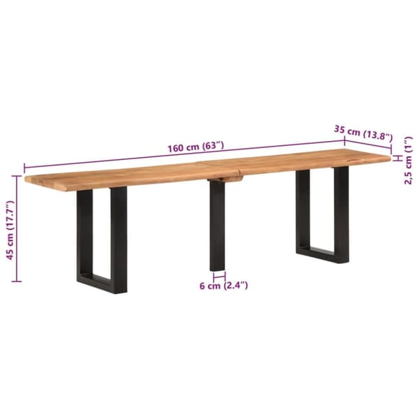 vidaXL Penkki 160 cm täysi akasiapuu ja teräs