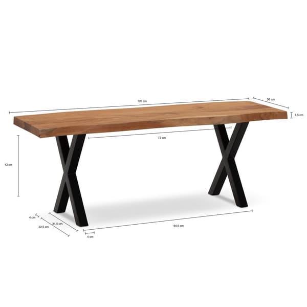 Rootz Modern Design käytäväpenkki - Kiinteä sisääntuloistuin - Puun reunat - Käsintehty - 120 cm x 40 cm x 45,5 cm - Akaasiapuu - Rautaiset jalat