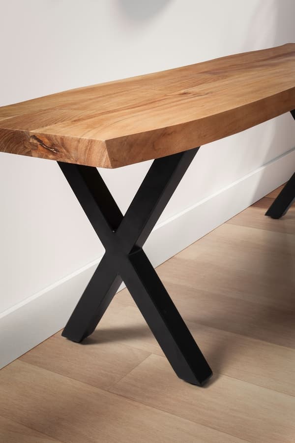 Rootz Modern Design käytäväpenkki - Kiinteä sisääntuloistuin - Puun reunat - Käsintehty - 120 cm x 40 cm x 45,5 cm - Akaasiapuu - Rautaiset jalat