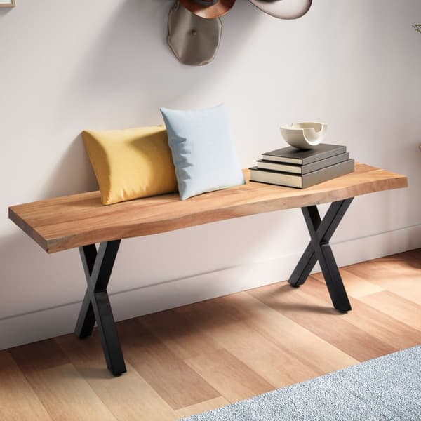 Rootz Modern Design käytäväpenkki - Kiinteä sisääntuloistuin - Puun reunat - Käsintehty - 120 cm x 40 cm x 45,5 cm - Akaasiapuu - Rautaiset jalat