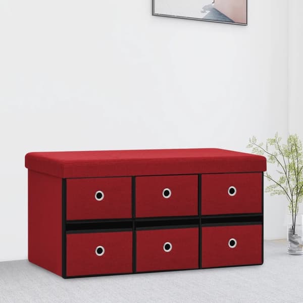 Hopfällbar förvaringsbänk vinröd 76x38x38 cm konstlinne