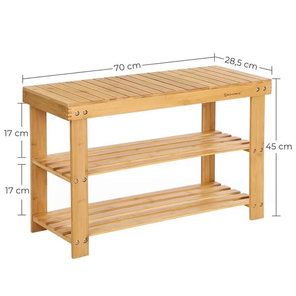 3-nivå skobänk i naturlig bambu - L70 cm