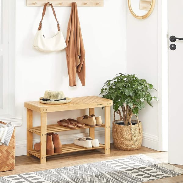 3-nivå skobänk i naturlig bambu - L70 cm