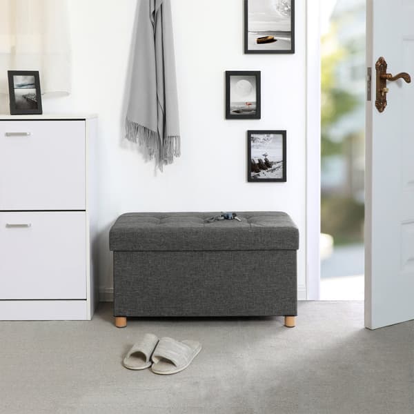 Fällbar förvaringsbänk med lock och massiva träben - L76 cm