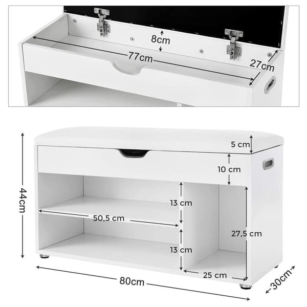 Skobänk med 3 fack och 1 förvaringsutrymme med bekväm sits - H44 cm