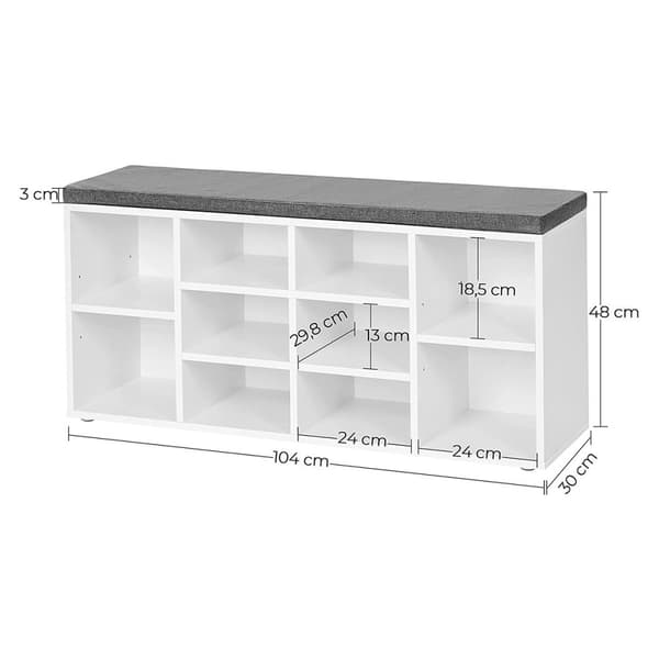 Vit Skobänk med sittdyna - L104 cm