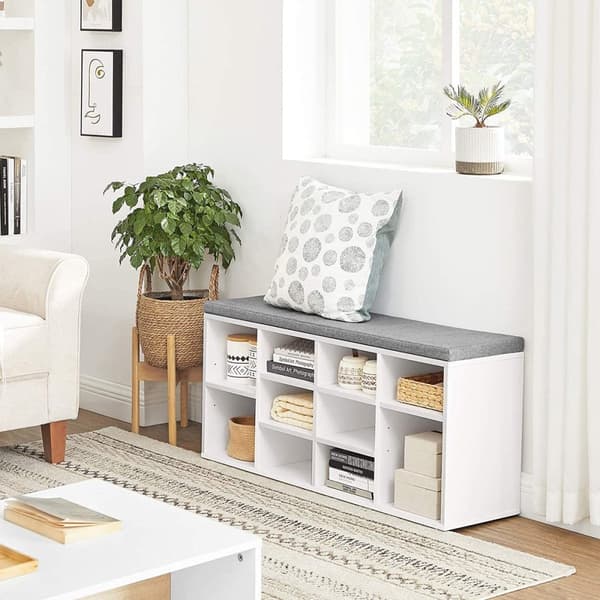 Vit Skobänk med sittdyna - L104 cm
