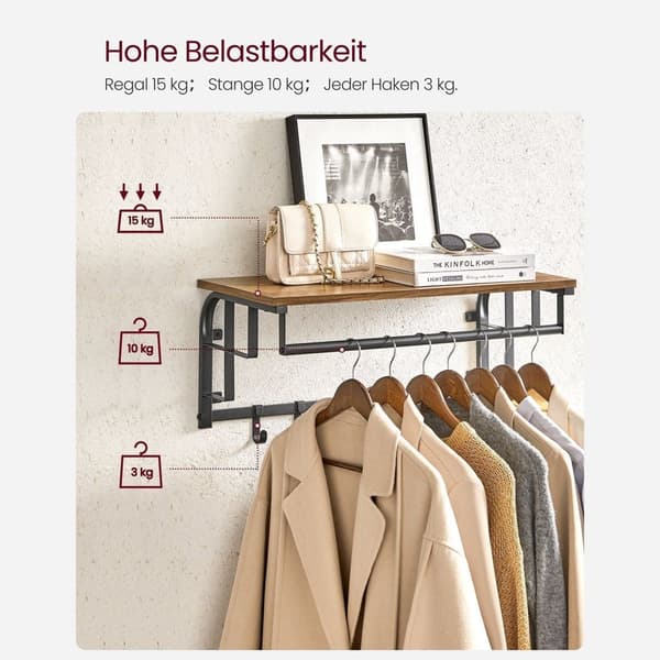 Seinäkaappi - takkiteline vaatteilla - roikkuu turkki -teline - 5 koukkua - ruskea / musta