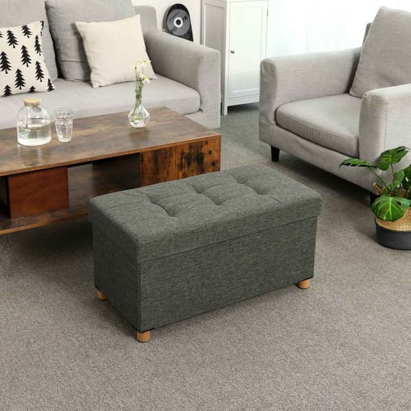 Istuinlaatikko - POUF säilytystila ja kansi - jalkatuolit - puiset jalat - 76 x 38 x 40 cm - tummanharmaa