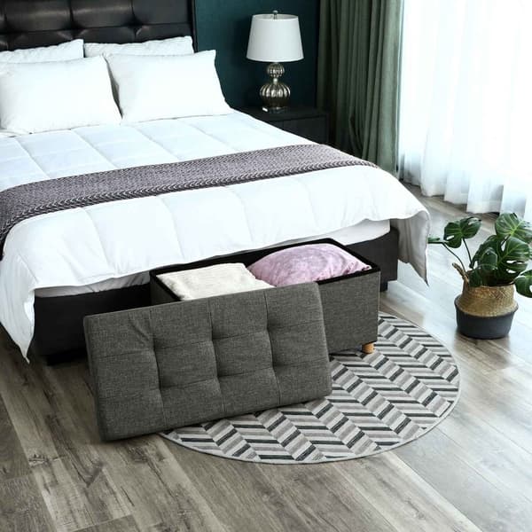 Istuinlaatikko - POUF säilytystila ja kansi - jalkatuolit - puiset jalat - 76 x 38 x 40 cm - tummanharmaa