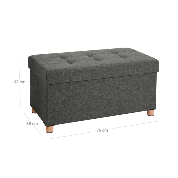 Istuinlaatikko - POUF säilytystila ja kansi - jalkatuolit - puiset jalat - 76 x 38 x 40 cm - tummanharmaa