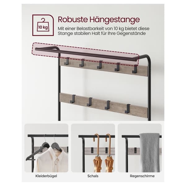Frakkeholder - med sofa - tøjstativ med 9 aftagelige kroge - 2 gitres - grå