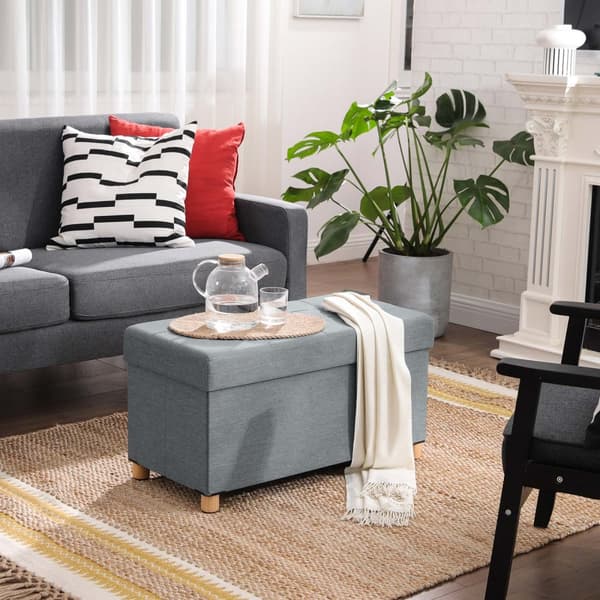 SEAT BOX - POUF - FODSTOOL - Med opbevaringsplads - Træpootter - 76 x 38 x 40 cm - Lysegrå