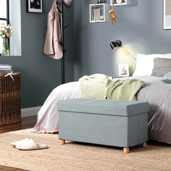 SEAT BOX - POUF - FODSTOOL - Med opbevaringsplads - Træpootter - 76 x 38 x 40 cm - Lysegrå