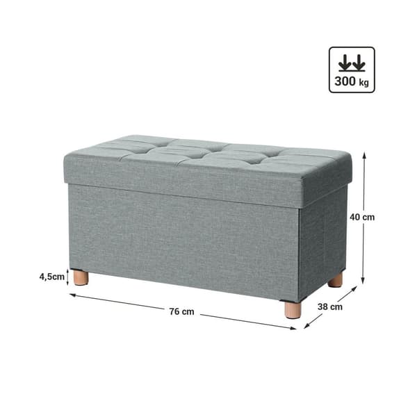 SEAT BOX - POUF - FODSTOOL - Med opbevaringsplads - Træpootter - 76 x 38 x 40 cm - Lysegrå