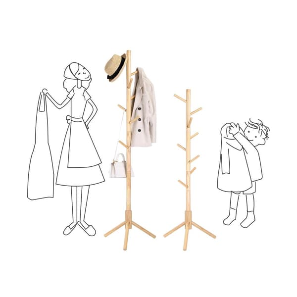 Coat Rack - fristående garderob - Trädformat - massivt trä - med 8 krokar
