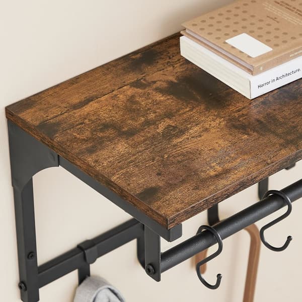 Wall Coat Rack - væghylde - med tøjstang - 8 kroge - sort