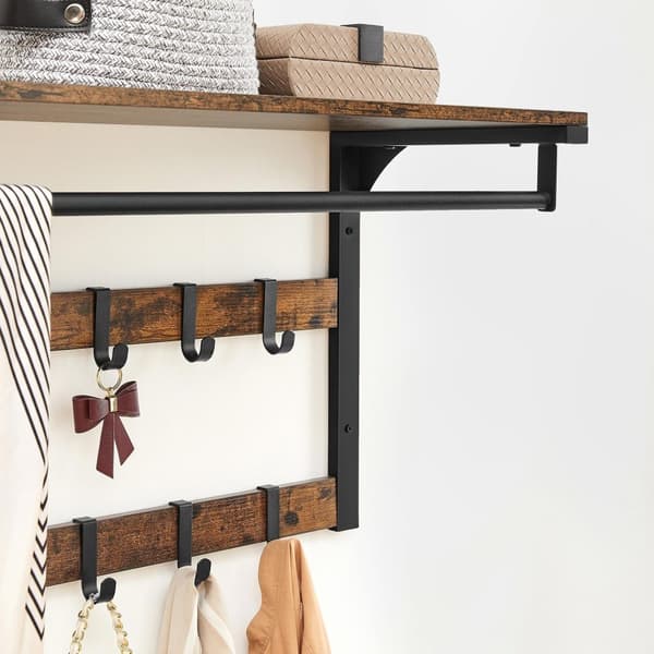 Väggrockställ - kappställ med 10 krokar - 65 x 30 x 42 cm - brun / svart