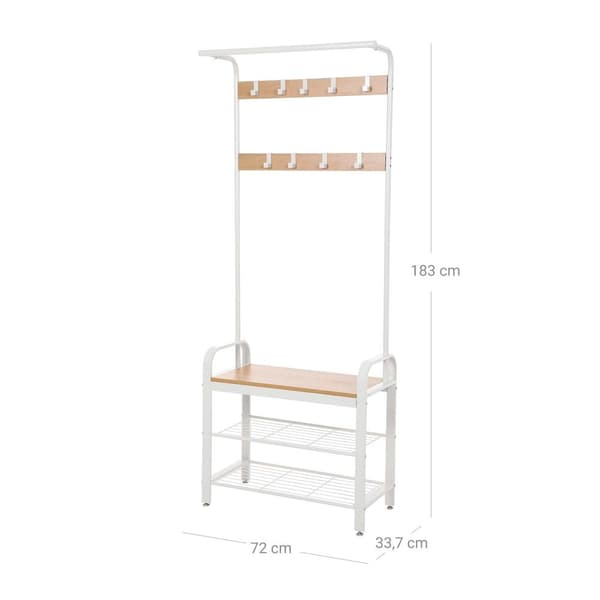 Frakke rack - sko rack med bænk - industriel - hvid/naturel