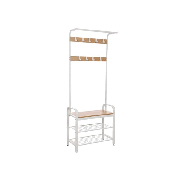 Frakke rack - sko rack med bænk - industriel - hvid/naturel