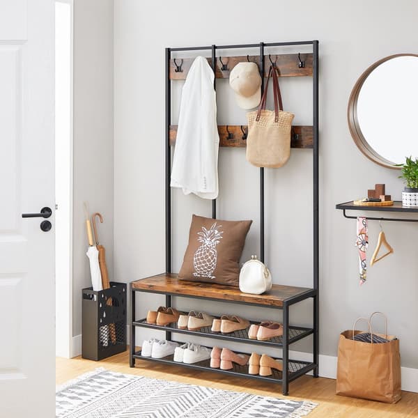 Pälsställ med soffa - 12 klädkrokar - sko rack - industriell design - robust stålram
