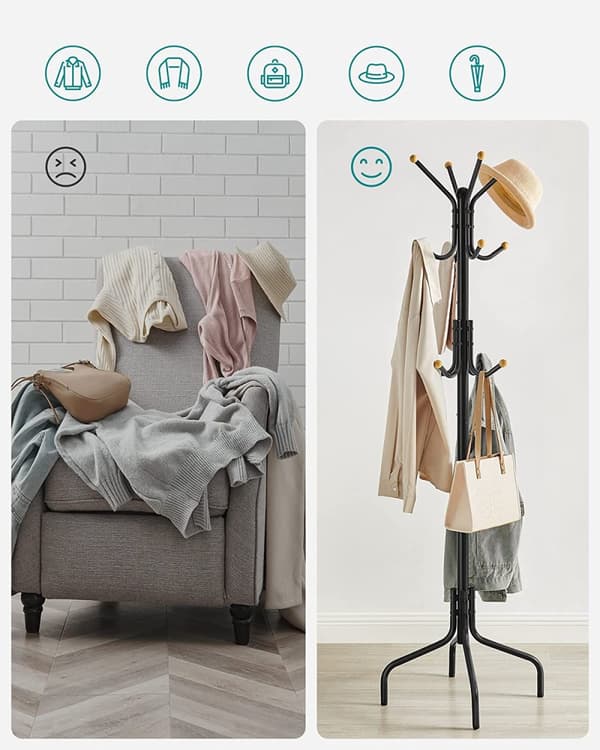 Coat Rack - Metallivaatteiden ripustin - 12 koukulla - musta