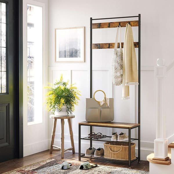 Frakke rack - sko rack med sofa - med 3 kroge - mørkebrun