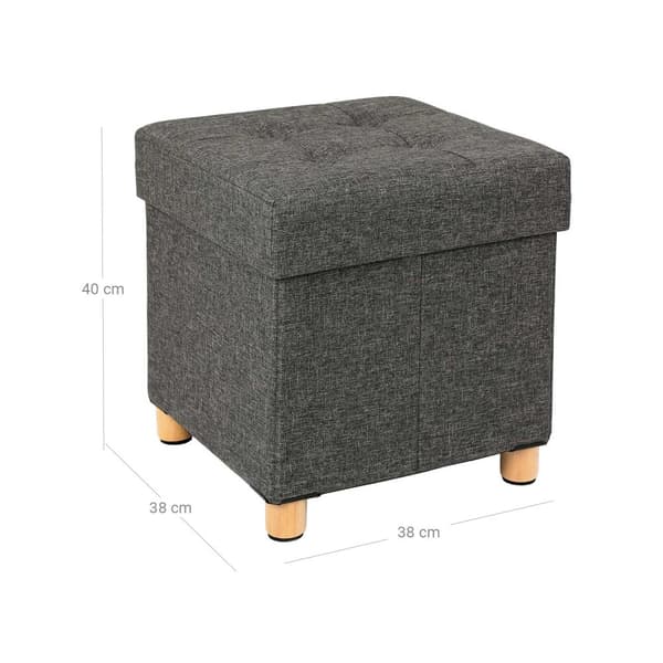 Pouf - med opbevaringsplads - træben - sædeboks - beige