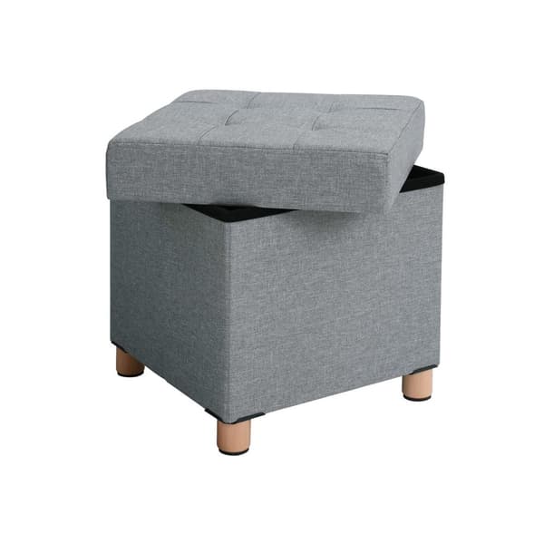 Pouf - med opbevaringsplads - træben - sædeboks - beige