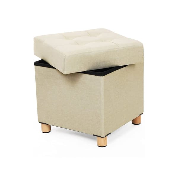 Pouf - med opbevaringsplads - træben - sædeboks - beige