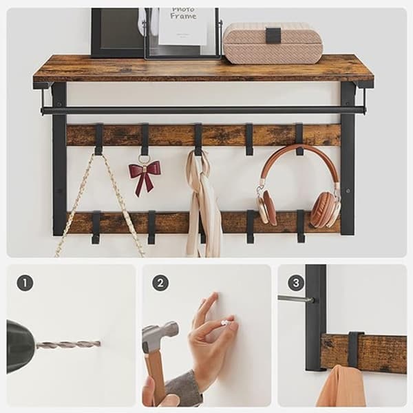 Vægcoat rack-med metal ramme-vintage brun-zwart