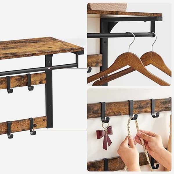 Vægcoat rack-med metal ramme-vintage brun-zwart
