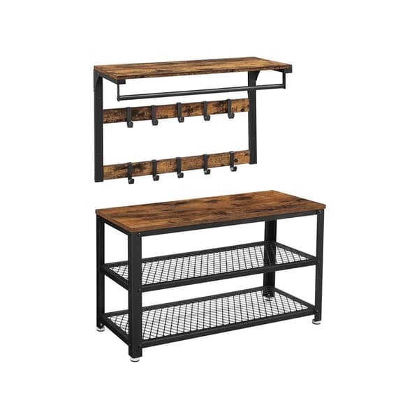 Väggrock rack-med metall ram-vintage brun-zwart
