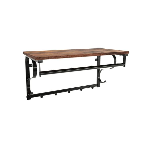 Vægstativ med 5 kroge og plankestativ - industriel design - brun/sort