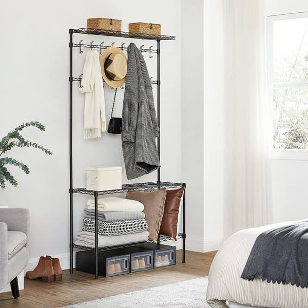 Coat Rack - vaatekaappi - kenkäteline - 16 kaksoiskoukua - metalli - musta
