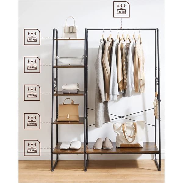 Coat Rack - 5 niveauer - med skostativ - 6 kroge - tøjstang - Industriel design - 45 x 120 x 160 cm