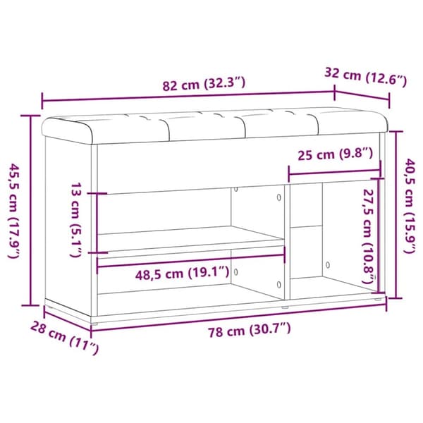 vidaXL skobænk 82x32x45,5 cm konstrueret træ antikt træ