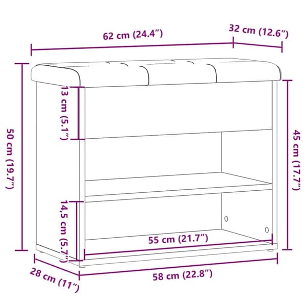 vidaXL Skobenk gammelt tre 62x32x50 cm konstruert tre