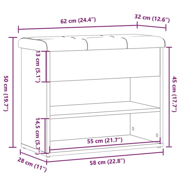 vidaXL Skohylle artisan eik 62x32x50 cm konstruert tre