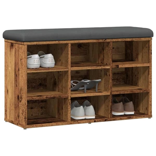 vidaXL skobænk 82x32x50 cm konstrueret træ antikt træ