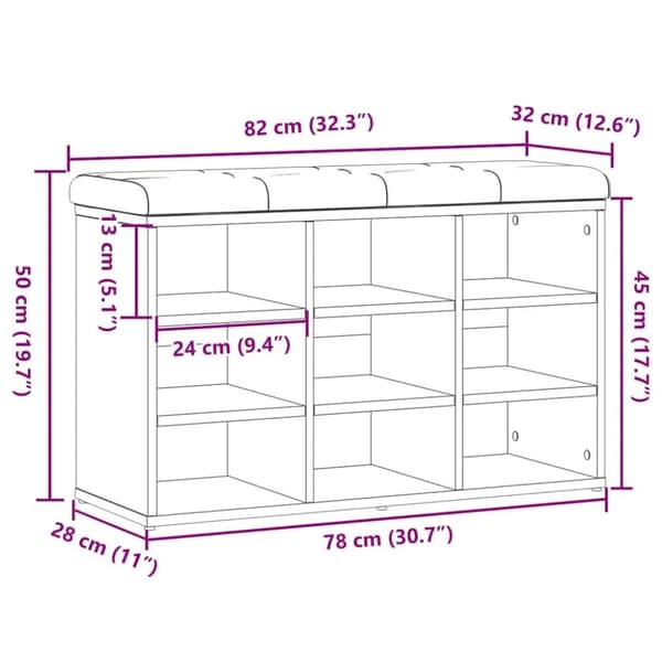 vidaXL skobænk 82x32x50 cm konstrueret træ antikt træ