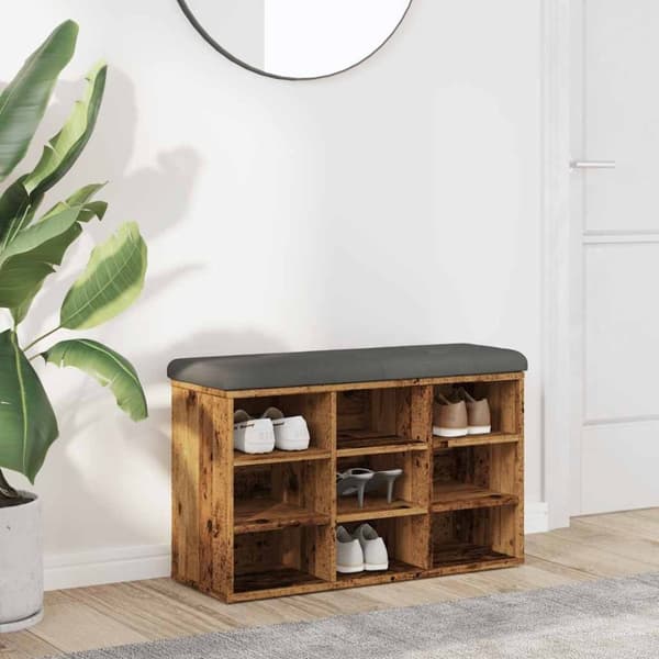 vidaXL skobænk 82x32x50 cm konstrueret træ antikt træ