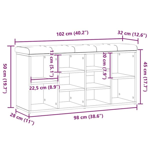 vidaXL kenkäpenkki Artisan Oak 102x32x50 cm Engineered Wood