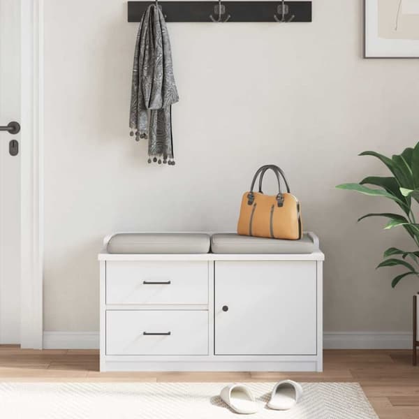 vidaXL Hallbänk SANDNES vit 87x40x50 cm massiv trä furu