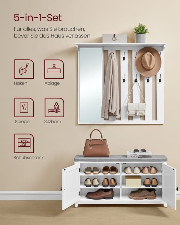 Sko Bank Wall Coat Rack Sæt med 10 dobbeltkroge 102 cm bred